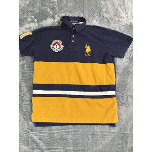 Mens U.S. Polo Assn. Navy & Yellow Striped Rugby Polo Shirt  Size L